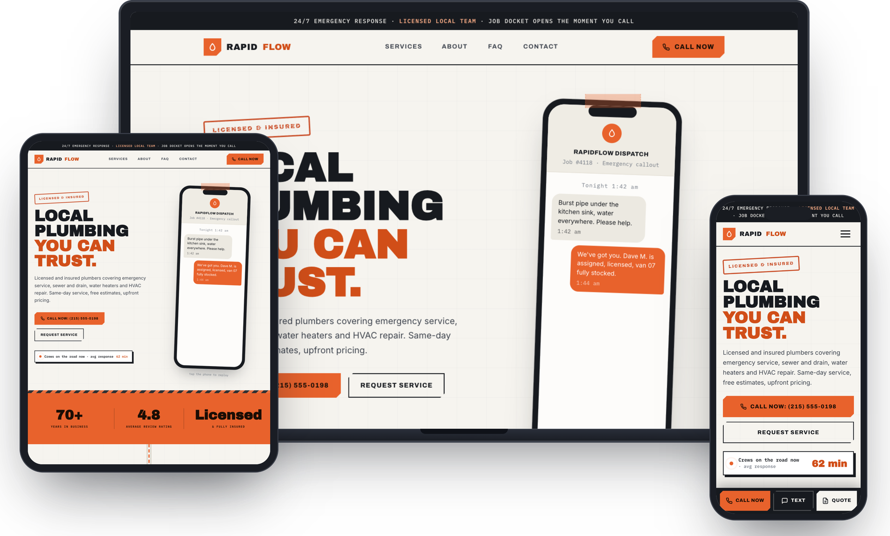 The same website shown on a laptop, an iPad and a phone